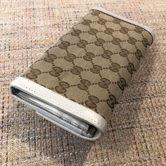 GUCCI Continental Silver and Gold Leather & Canvas Wallet with GG Clasp NWOT - Picture 6 of 17